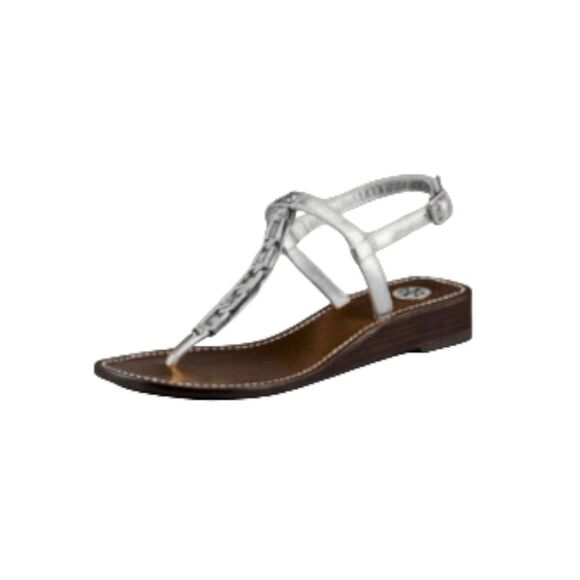 TORY BURCH Alani Chain Link T-Strap Wedge Sandal Size 9.5M - Picture 1 of 9